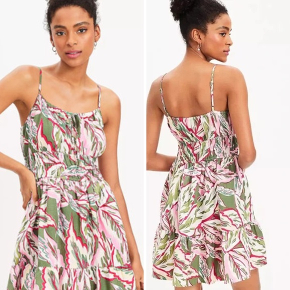LOFT Beach Palm Strappy Smocked Tiered Dress - Size M - Picture 1 of 7